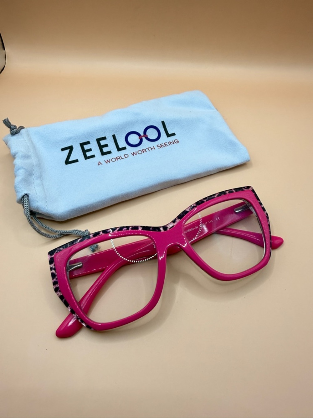 Zeelool Hot Pink Leopard Trim Eyeglasses Frame, Unknown Prescription